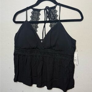 Black Lace Trim Halter Top